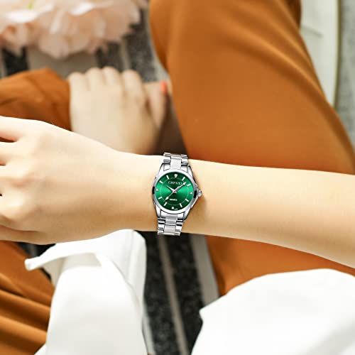 Reloj para Mujer Reloj de Pulsera CláSico De Negocios,Banda de Acero,Elegantes Relojes de Cuarzo de Acero ​Inoxidable(Verde)