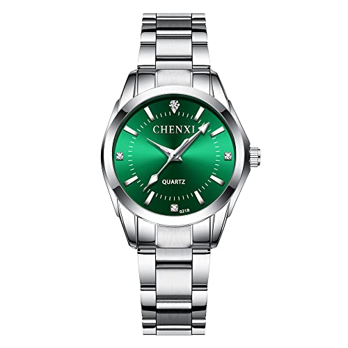 Reloj para Mujer Reloj de Pulsera CláSico De Negocios,Banda de Acero,Elegantes Relojes de Cuarzo de Acero ​Inoxidable(Verde)