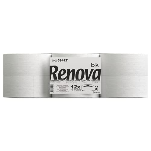 Renova Papel Higiénico Jumbo BLK | 12 Rollos de 170 Metros | Papel Blanco 2 Capas