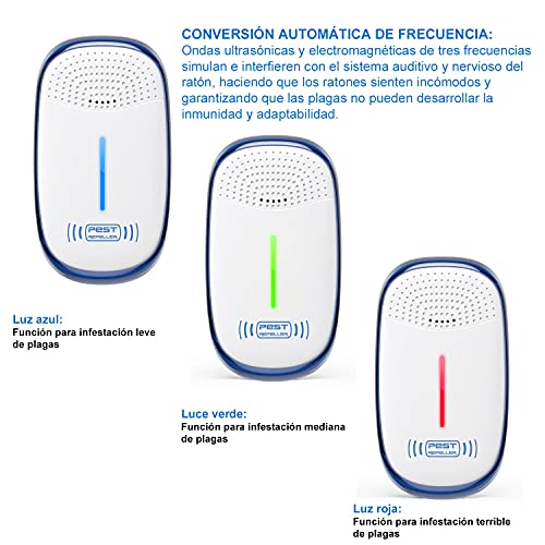 Repelente de Plagas Ultrasónico, Paquete de 4, Clavija Electrónica Actualizada 2022 Interior para Insectos, Ratón, Hormiga, Mosquito, Araña, Roedor, Cucaracha