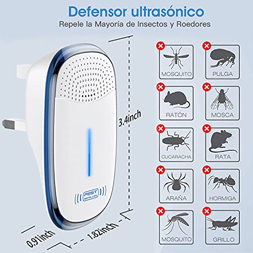 Repelente de Plagas Ultrasónico, Paquete de 4, Clavija Electrónica Actualizada 2022 Interior para Insectos, Ratón, Hormiga, Mosquito, Araña, Roedor, Cucaracha