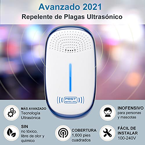 Repelente de Plagas Ultrasónico, Paquete de 4, Clavija Electrónica Actualizada 2022 Interior para Insectos, Ratón, Hormiga, Mosquito, Araña, Roedor, Cucaracha