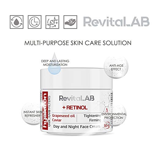 RevitaLAB Hyaluron Anti-Aging Day and Night Cream, Enriched with Retinol, Caviar and Red Grape for Ages 50 - 65, 50 ml