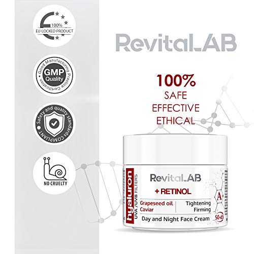 RevitaLAB Hyaluron Anti-Aging Day and Night Cream, Enriched with Retinol, Caviar and Red Grape for Ages 50 - 65, 50 ml