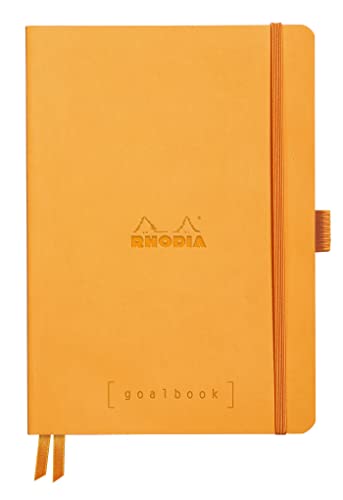 RHODIA 117755C - Carnet Souple Bullet Goalbook Orange - A5 - Pointillés Dot - 240 pages - Papier Clairefontaine Ivoire 90G - 2 Rubans, Fermeture Élastique - Couverture Simili Cuir - Rhodiarama