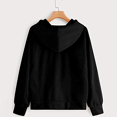 riou Sudadera con Capucha para Mujer Otoño Invierno Casual Deportes Moda Manga Larga Impresa Superior Suave Cálido Pullover con Bolsillo Sólida y Cómoda Blusa Abrigo