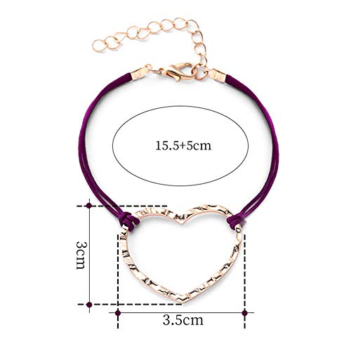 RIsxffp Mujer Ajustable Pulseras Mujer Regalo de la joyería del Brazalete de DIY del Colgante del corazón del Amor Bohemio Purple