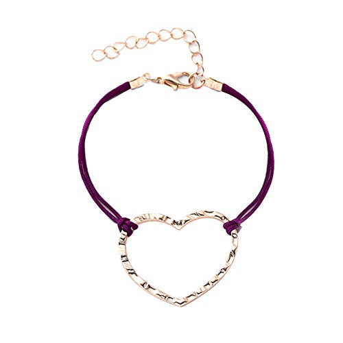 RIsxffp Mujer Ajustable Pulseras Mujer Regalo de la joyería del Brazalete de DIY del Colgante del corazón del Amor Bohemio Purple