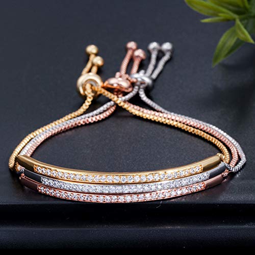 RIsxffp Pulseras Mujer,Mujer Soltero Fila de circonio cúbico Pulsera Deslizante Brazalete día de San Valentín Joyas Silver