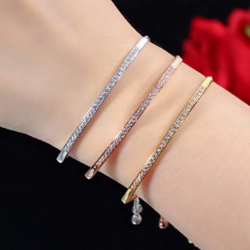 RIsxffp Pulseras Mujer,Mujer Soltero Fila de circonio cúbico Pulsera Deslizante Brazalete día de San Valentín Joyas Silver