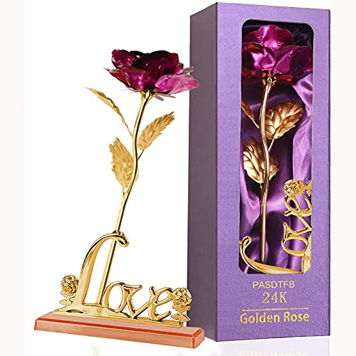 Rosa 24K Rosa Eterna Regalos Mujer 24K Chapadas en Oro con Soporte y Caja Regalos Cumpleaños Regalos para Madre Mama Novia Esposa Abuelas Día de la Madre Día de San Valentín Aniversario Boda Navidad