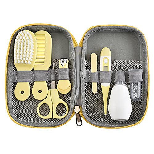 RoseFlower Set para Cuidado del Bebé, Kit de Aseo para Bebés 8 en 1 con Cortaúñas, Limpiador de Nariz, Cepillo de Dientes, Cepillo para El cabello, Regalo para Bebé Recién Nacido #3 (Amarillo)