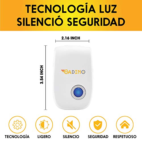 RUNADI Repelente ultrasónico de plagas - Repelente de roedores - Repelente de Ratones Plug in para Ratones, cucarachas, Ratas, arañas, Hormigas, roedores - Repelente de Insectos 6 Paquetes