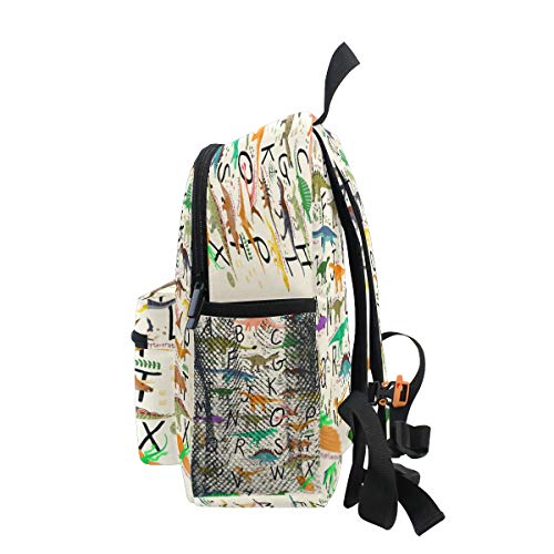 RXYY - Mochilas para niños con diseño de dinosaurios tropicales y letras del alfabeto, para viajes, mochila escolar, con correa para el pecho, para niñas y niños