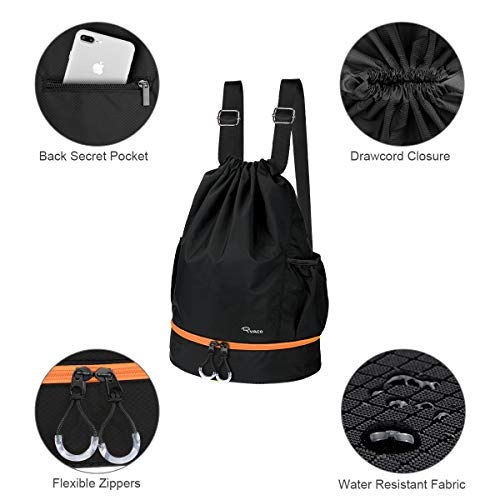 Ryaco Mochila de Cuerda Unisex, Saco de Gimnasia para Deporte Gimnasio Yoga Nadar (Negro & Naranja)