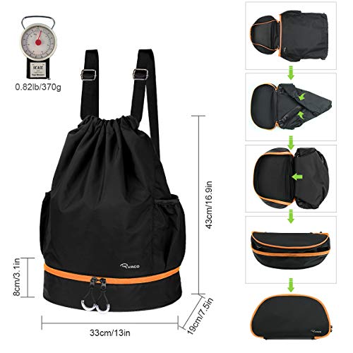 Ryaco Mochila de Cuerda Unisex, Saco de Gimnasia para Deporte Gimnasio Yoga Nadar (Negro & Naranja)