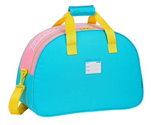 Safta Bolsa de Deporte de Benetton Color Block, 480x210x330mm, Rosa/Turquesa/Amarillo, M (M219)