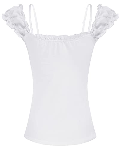 SCARLET DARKNESS Blusa renacentista de manga corta con cuello de volantes, White#178, S