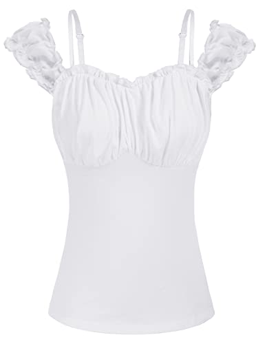 SCARLET DARKNESS Blusa renacentista de manga corta con cuello de volantes, White#178, S