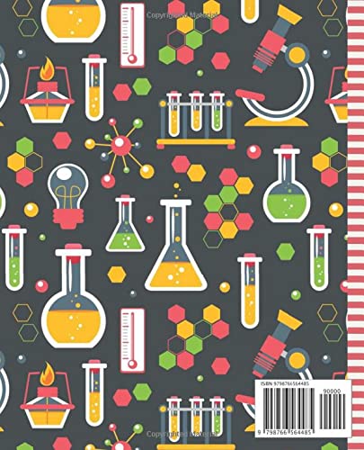 Science Composition Notebook: 7.5 x 9.25 inch / 200 Pages (100 sheets) / Wide Ruled Paper For Writing - Homework - Notes - Doodles - Homeschool / Back ... / Colorful Chemistry Biology Pattern on Black