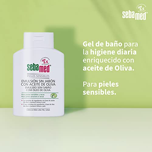 SEBAMED Emulsión sin jabón con aceite de oliva, óptima para piel seca, formulada a pH 5.5 con aceite de oliva que refuerza y protege la función de barrera natural del manto ácido de la piel, 200 ml