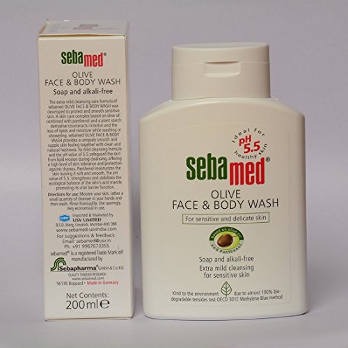 SEBAMED Emulsión sin jabón con aceite de oliva, óptima para piel seca, formulada a pH 5.5 con aceite de oliva que refuerza y protege la función de barrera natural del manto ácido de la piel, 200 ml