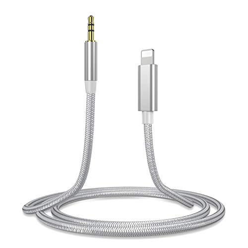 SER FLYMON Adaptateur de câble de Voiture auxiliaire Jack mâle 3,5 mm Compatible Avec iPhone 13/12/11/XS Max/XR/X/8/7 Plus Compatible Avec Tous Les systèmes iOS, 1M-Argent