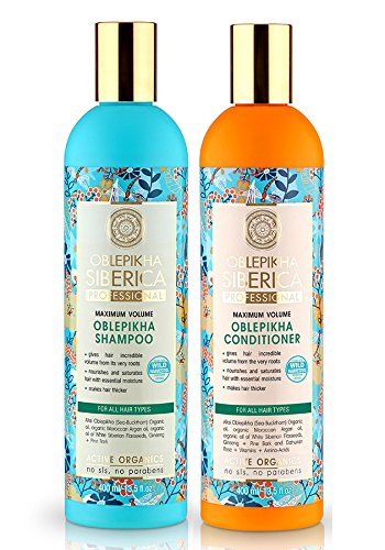 Set de 2 unidades, champú y acondicionador Oblepikha para todos los tipos de cabello, volumen máximo, 400 ml + 400 ml, Natura Siberica