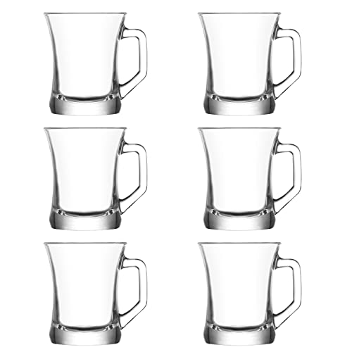 Set de 6 vasos de cristal con asa 225 ml, modelo Zen+, juego de vaos clásicos para té, café, licores, 7,9 x 9,5 cm, resistentes, ligeros, aptos para lavavajillas