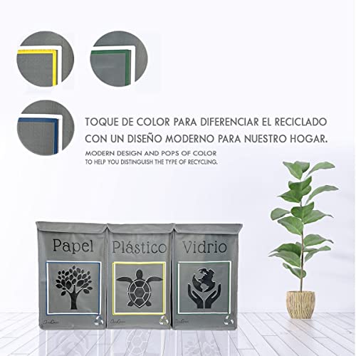 Shiva Green Bolsas Basura Reciclaje, Cubos De Basura De Reciclaje Set de 3 Vidrio Plástico y Papel