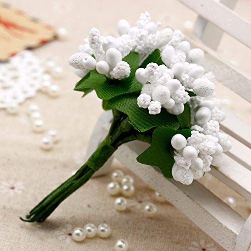 Sichuan 12Pcs Mini Artificial Pip Berries Tallo Manojo Espuma Fruta Estambres de Flores para Manualidades DIY Guirnaldas Guirnalda Caja de Boda Decoración de Regalo