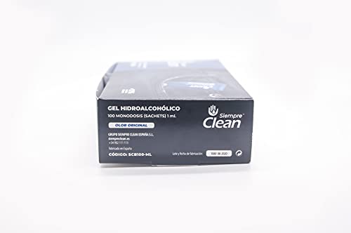 SiempreClean | Gel Hidroalcohólico En Sobres Individuales | Gel Higienizante Suave Con La Piel | 73% De Alcohol Etílico | Perfume | Sobres X 1 Ml, Original, Perfume Original, 100 Mililitro