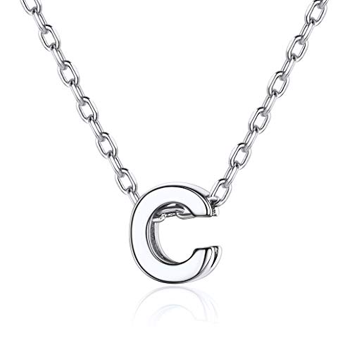 Silvora Colgante Plata Letra C Mujer Novia Collares con Iniciales Pequeñas Plata de Ley Regalo Madre