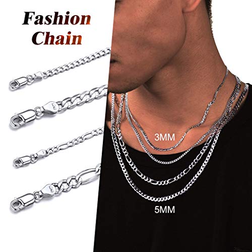 Silvora Italiana Plata Collar de Cadenas de Plata eslabones Italiano 3mm Ancho 61cm Largo Hip Hop Rap