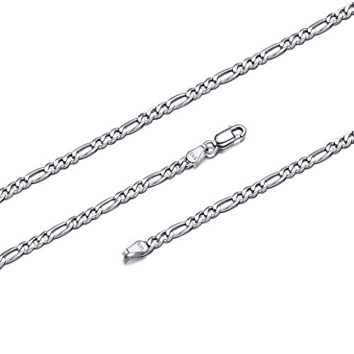 Silvora Italiana Plata Collar de Cadenas de Plata eslabones Italiano 3mm Ancho 61cm Largo Hip Hop Rap