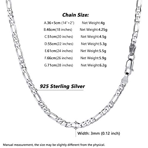 Silvora Italiana Plata Collar de Cadenas de Plata eslabones Italiano 3mm Ancho 61cm Largo Hip Hop Rap