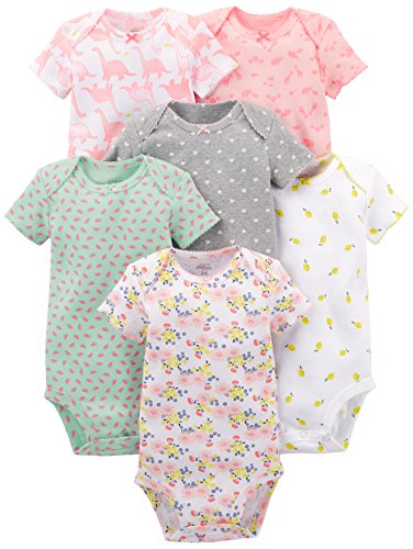 Simple Joys by Carter's - Body de manga corta para niña (6 unidades) ,Pink Dino, Floral, Mint, White, Gray ,3-6 Meses