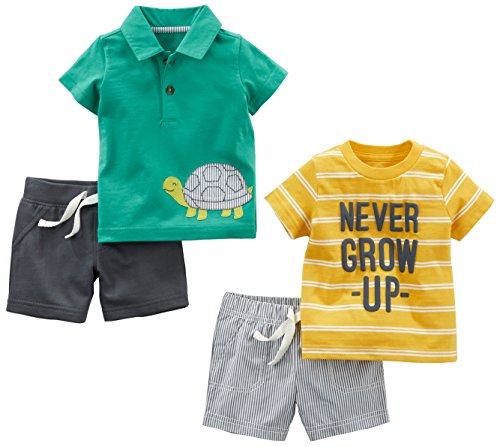 Simple Joys by Carter's - Juego de ropa de juego para niños (4 piezas) ,Yellow Stripe/Green Turtle ,0-3 Months