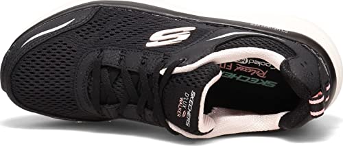 Skechers D'lux Walker, Zapatillas Bajas Mujer, Negro (Black Leather/Mesh/Pink Trim Bkpk), 40 EU