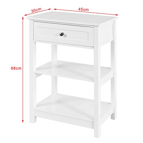 SoBuy FBT46-W,ES Mesa Auxiliar con 1 cajón, Consola,mesita de Noche para salón Comedor, teléfono o lampara (Blanco)