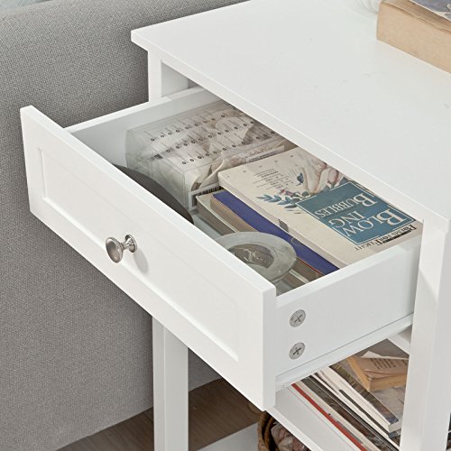 SoBuy FBT46-W,ES Mesa Auxiliar con 1 cajón, Consola,mesita de Noche para salón Comedor, teléfono o lampara (Blanco)