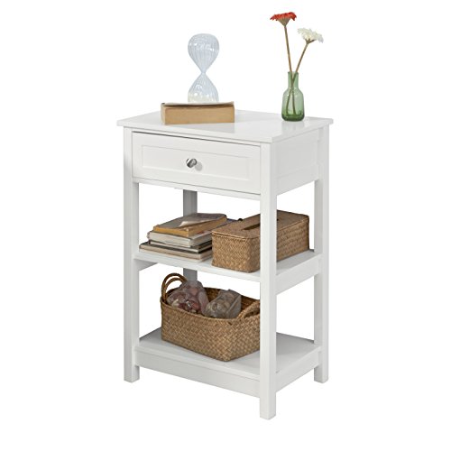 SoBuy FBT46-W,ES Mesa Auxiliar con 1 cajón, Consola,mesita de Noche para salón Comedor, teléfono o lampara (Blanco)