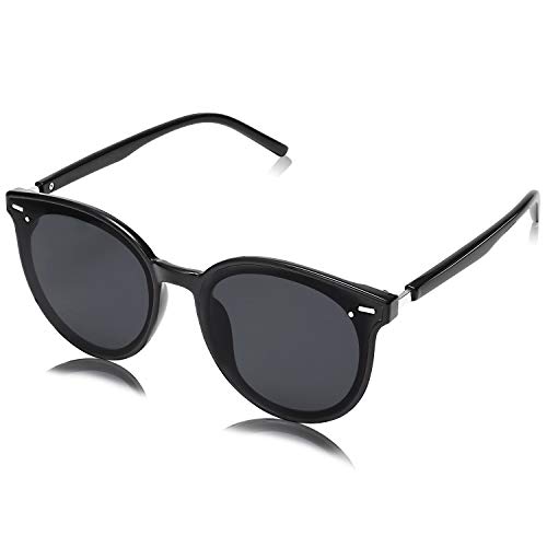 SOJOS Gafas De Sol Para Mujer Hombre Marco Plastico Redondo Retro BLOSSOM SJ2067 Con Marco Negro/Lente Gris