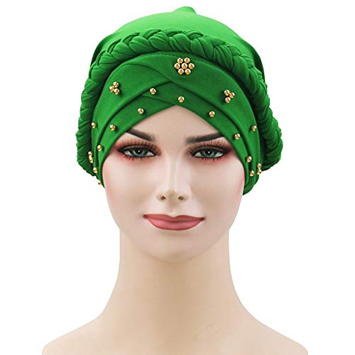 Sombrero de mujer musulmana india trenza sombrero turbante bufanda abrigo Hots gorra elástica quimio cabeza gorra de béisbol hombres mujeres gorra de béisbol, verde, Talla única