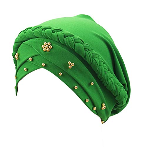 Sombrero de mujer musulmana india trenza sombrero turbante bufanda abrigo Hots gorra elástica quimio cabeza gorra de béisbol hombres mujeres gorra de béisbol, verde, Talla única