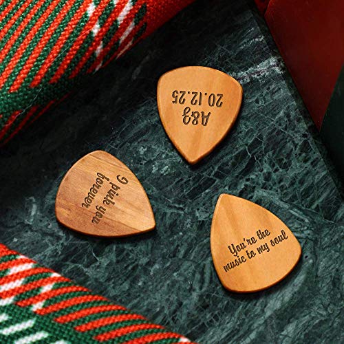 SOUFEEL Caja Púas Guitarra Madera Personalizada 3 Púas de Tu Nombre, Púas Estándar de Guitarra Bajo Eléctrico Acústico Ukelele Regalo para Novio Guitarrista