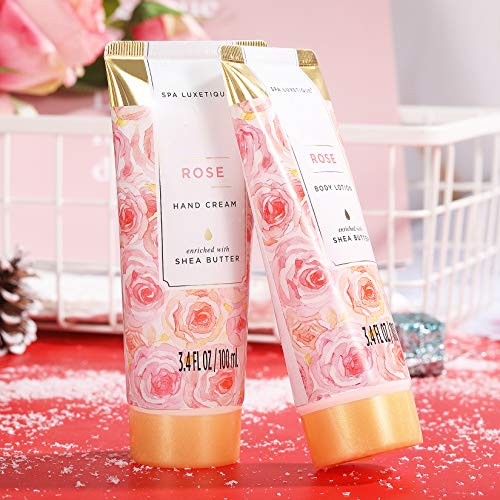 Spa Luxetique Set de Regalo de Baño con Bolso, Set de Baño y Ducha a Rosa de 10 Piezas, Incluye Gel de Ducha, Loción Corporal, Baño de Burbujas, Crema de Manos, Regalos Originales para Mujer