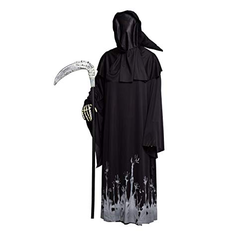 Spooktacular Creations Grim Reaper Scary Skeleton Disfraces de Halloween con patrón de brillo para hombres (Medium ( 8- 10 yrs))