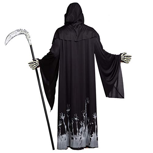 Spooktacular Creations Grim Reaper Scary Skeleton Disfraces de Halloween con patrón de brillo para hombres (Medium ( 8- 10 yrs))