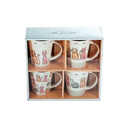 SPOTTED DOG GIFT COMPANY - Tazas de café - tazas de desayuno con motivo de gato - Juego de 4 - regalos originales para mujeres hombres